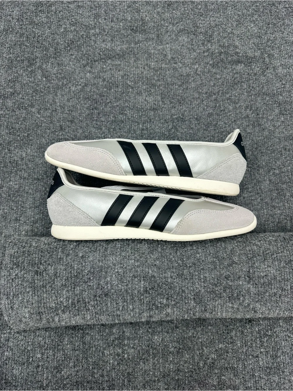 adidas Barreda Mary Jane Women’s Silver and Black Retro Low-Top Slip On Sneakers